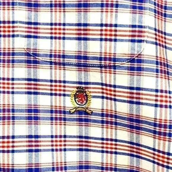 Vintage 90’s Tommy Hilfiger Crest Logo Plaid Men’s Button Down Shirt T623-619 - Picture 3 of 8